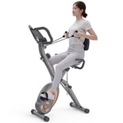 leikefitness Folding Stationary Bike Recumbent Exercise Bike w/Arm Resistance Bands-Pulse Sensor-LCD Monitor and Easy to Assemble Indoor Cycling Bike 2280
