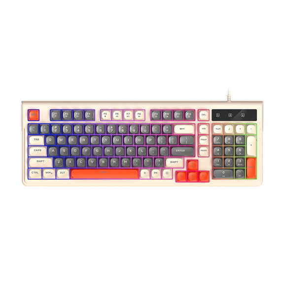 Leilang T13 98-Key Wired Mechanical Gaming Keyboard with RGB Backlit, Milk Tea Color, Ergonomic Compact Design for PC & Office
