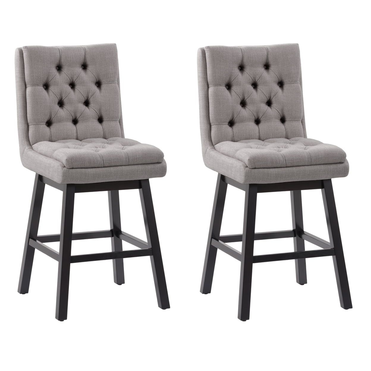 Boston Tufted Light Gray Fabric Counter Height Barstools, Set of 2