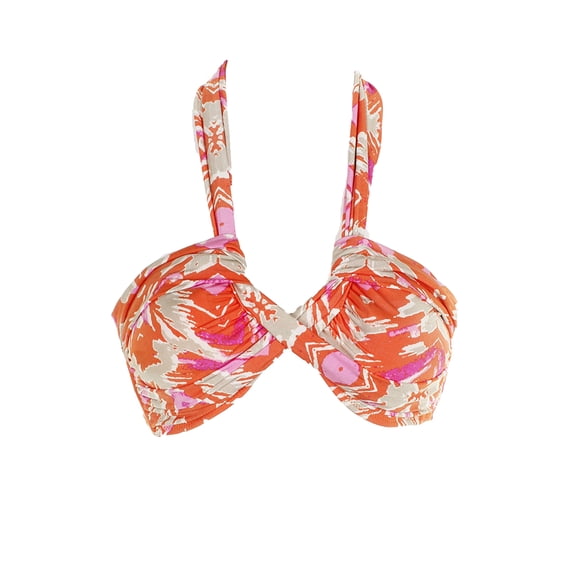 Leilani Orange Multi Printed Twist-Front Halter Bikini Top 8