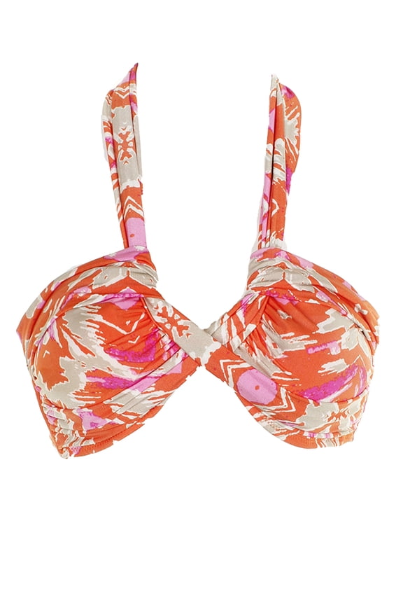 Orange Multi Printed Twist-Front Halter Bikini Top 8