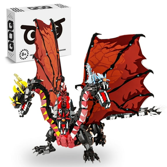 Leimao Fire Dragon Building Block Set: Movable Heads/Wings, Realistic Scales/Flames. Easy to build. A great festival party gift for boys aged 8 - 14(994Pcs)