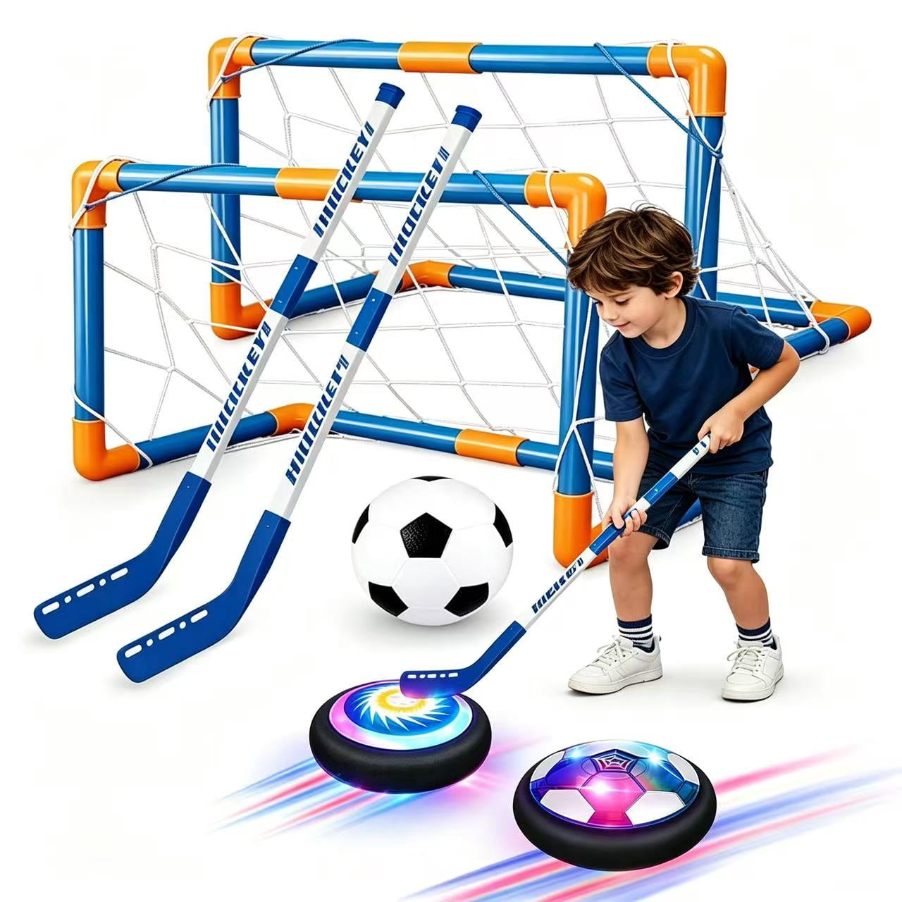 Leimiao 3-in-1 Hover Soccer Ball, Kids Toddler Hockey Set with LED Lights,Indoor Outdoor Toys for Kids 3+