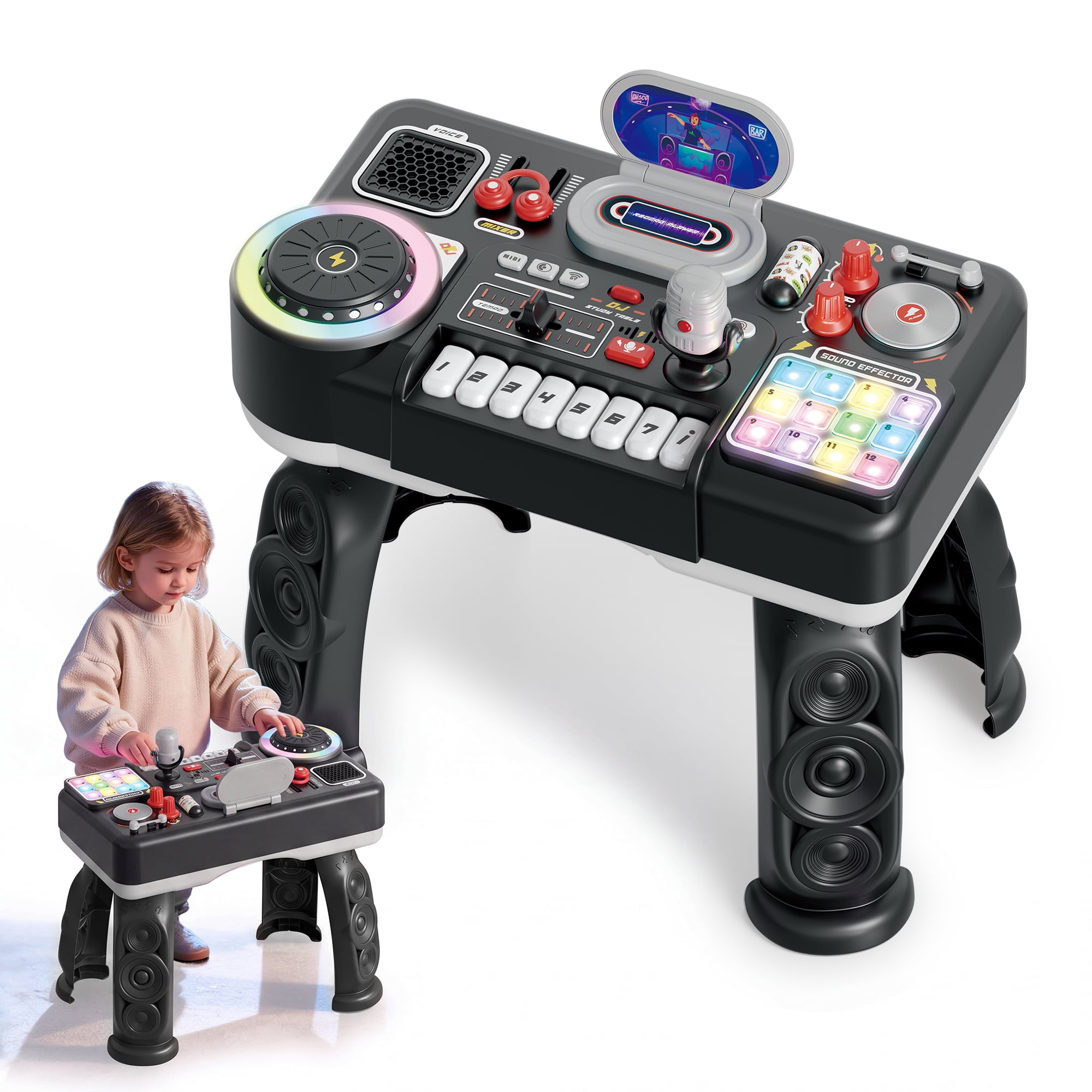 Merophone Instrument Leimiao Kids DJ Mixer Toy, Bluetooth DJ Turntable with Microphone ...