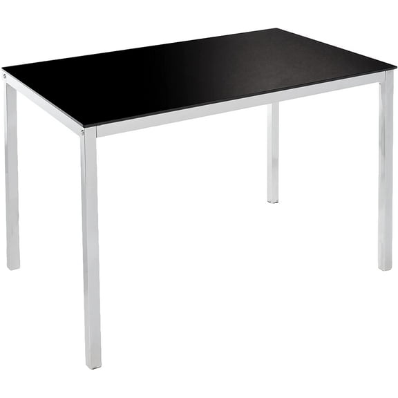 Leina Kitchen Dinette Dining Table, Chrome Metal Frame & Black Tempered Glass Top, Modern, 48" Rectangular