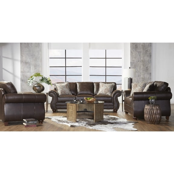 Leinster Faux Leather Living Room Set: Sofa, Loveseat & Chair in Espresso