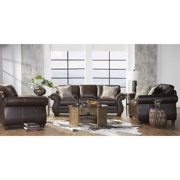 Modern Leather Loveseat and Chair Set 2008075cm with Nailhead Trim
