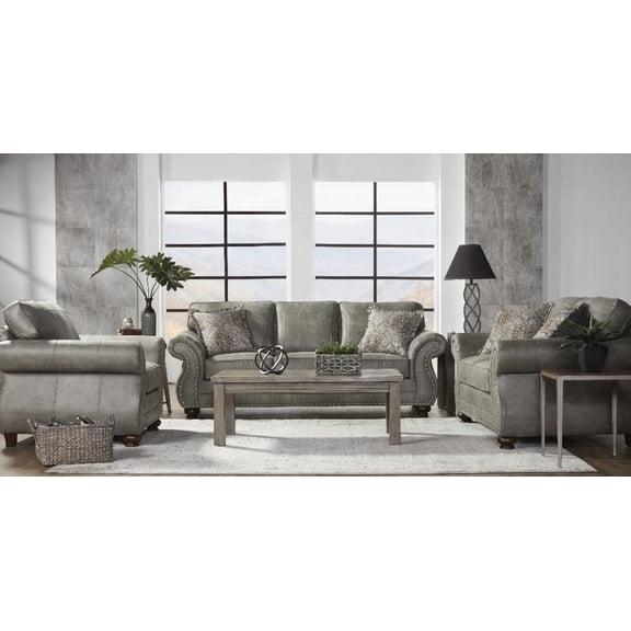 Leinster Faux Leather Set | Stone Gray, Sofa-Loveseat-Chair
