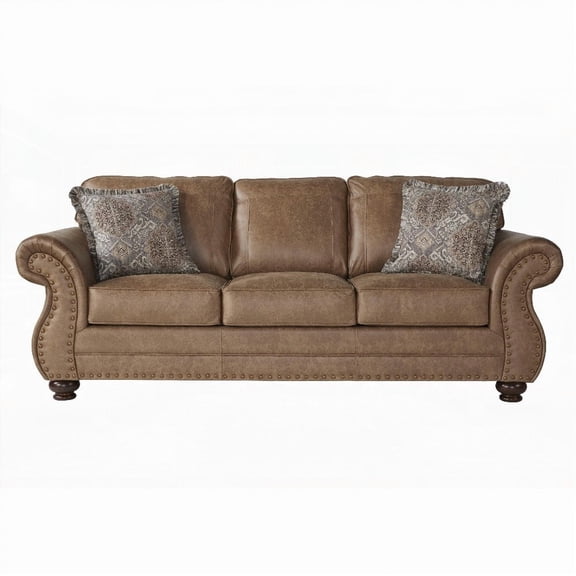 Leinster Faux Leather Sofa with Antique Bronze Nailheads - Soft Upholstery & Extra Padding