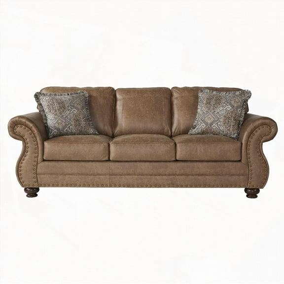 The Leinster Faux Leather 3-Seater Sofa with Antique Bronze Nailheads for Living Room