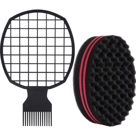Leinuosen 2 Pieces Afro Twist Hair Comb with Twist Wave Barber Tool Hair Brush Wave Curl Brush Comb for Coils Natural(Black)