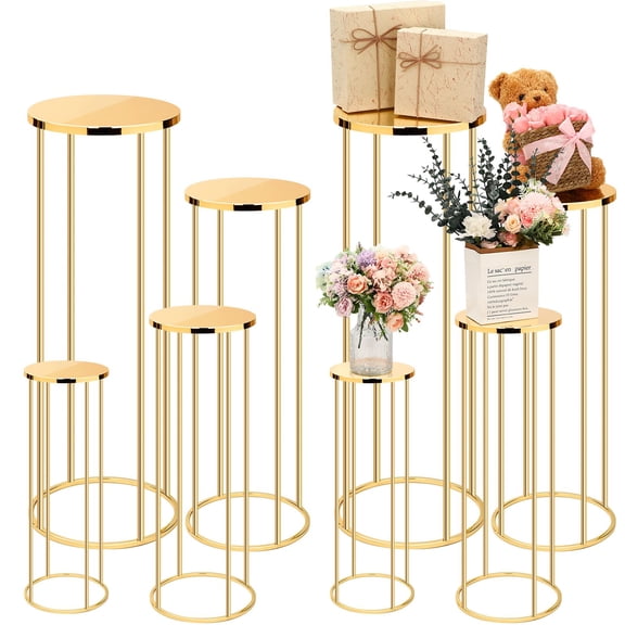 Leinuosen 8 Pack Cylinder Pedestal Stands for Party Inch Gold Metal Cake Pedestal Stand Table Display Cylinder Holders for Parties Flowers Plant Vases Birthday Backdrop Decoration Y101