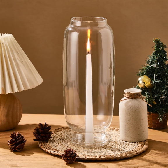 Leinuosen Hurricane Glass Candle Holder Clear Glass Flower Vase Clear Candlestick Holder for LED Candle with Windproof Cylinder Cover 13.2 Inch Centerpiece Table Decor for Wedding Birthday Party Y101
