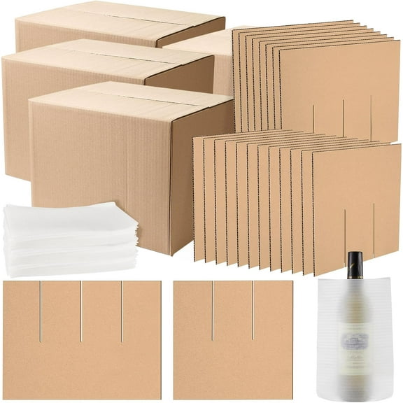 Leinuosen Moving Boxes Packing 16 x 12 x 12 Inch Divider Kits Included 10 Corrugate Dividers with 24 Foam Pouches for Shipping, Kitchen Moving Box Kit Dish Packing(4 Pack)