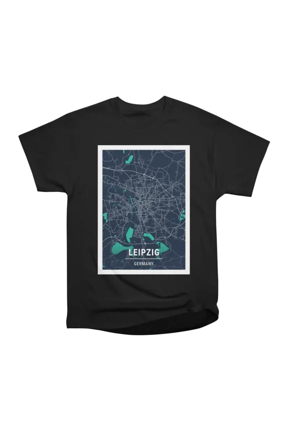Leipzig Germany Blue Dark City Map T-Shirt Tee Gift For Him Merch For Her Apparel For Frie