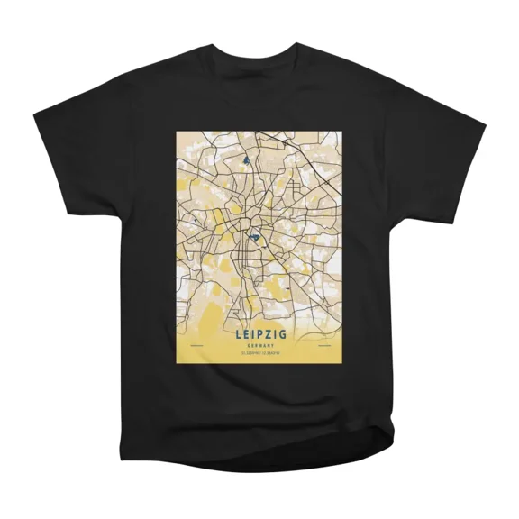 Leipzig Germany Yellow City Map T-Shirt Tee Gift For Him Merch For Her Apparel For Friend