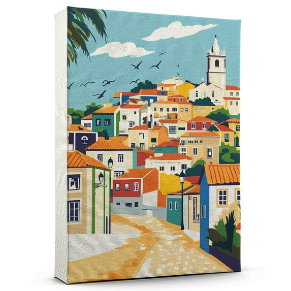 Leiria Travel Canvas, Portugal Canvas Print vintage, Colorful Leiria Decor City Road, Portugal Pictures Wall Art - 102AZ754