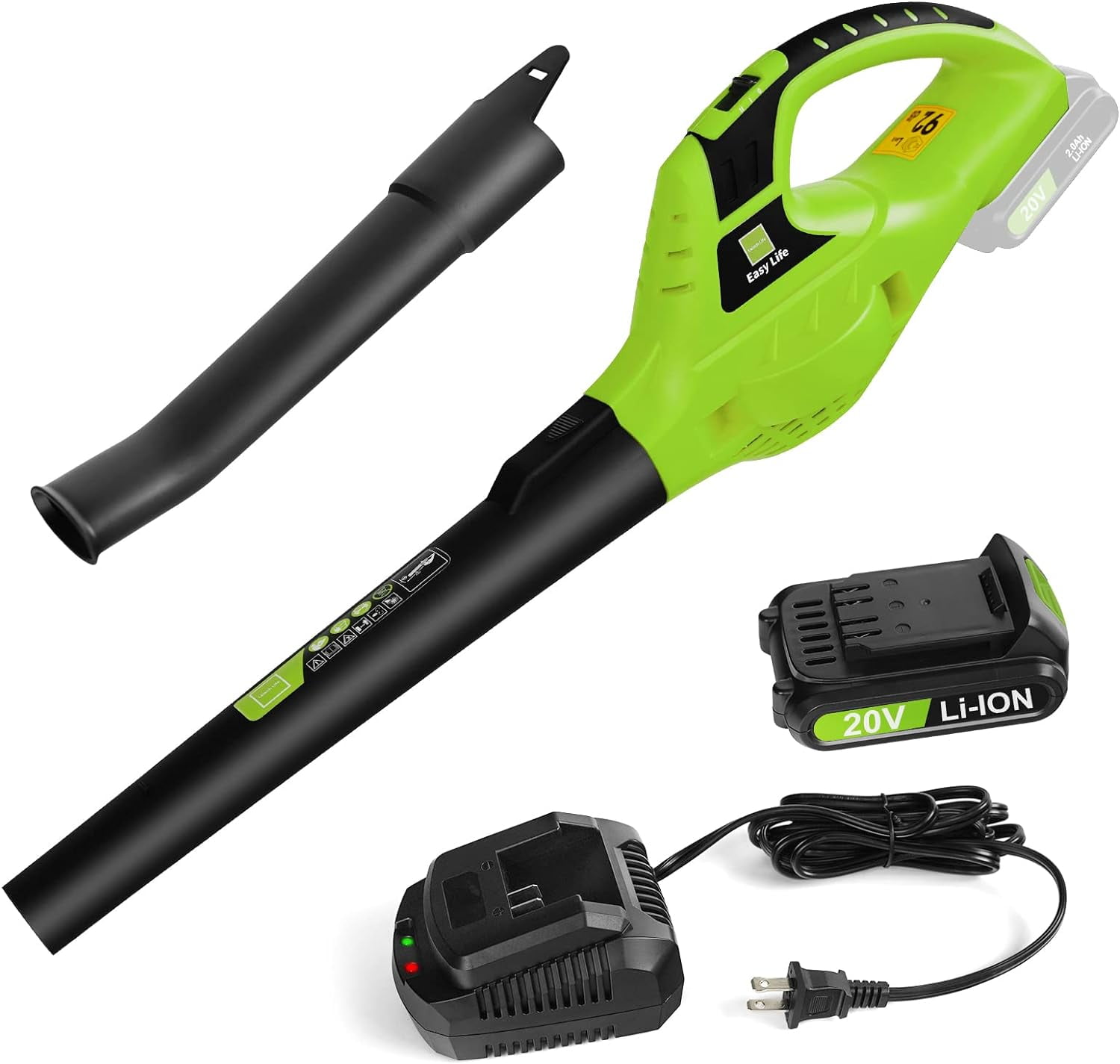 Leisch Life Cordless Leaf Blower Battery Operated,20V Handheld Electric Leaf Blower w/2.0Ah Battery & Fast Charger, 2 Speed Mode, Lightweight Battery Powered Blowers for Patio, Blowing Leaves and Snow
