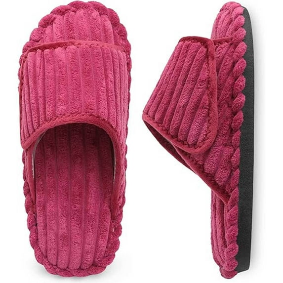 Leisfit Women's Diabetic Memory Foam Slide Slippers, Adjustable Open Toe Wide