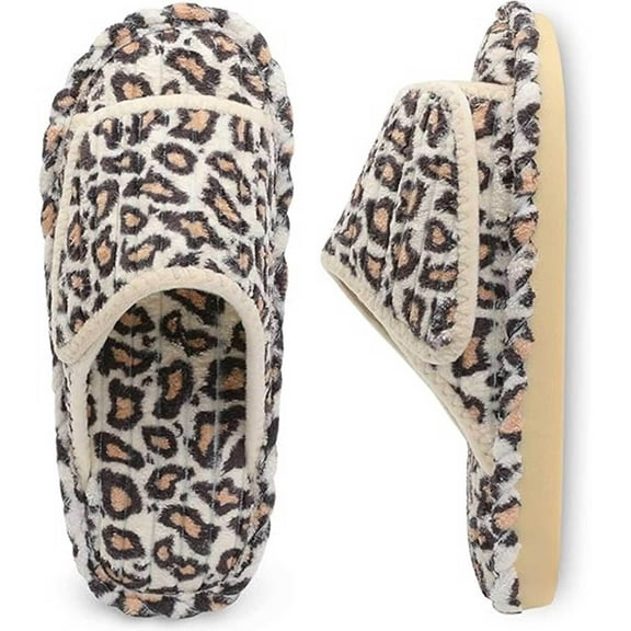 Leisfit Women's Diabetic Memory Foam Slide Slippers, Adjustable Open Toe Wide