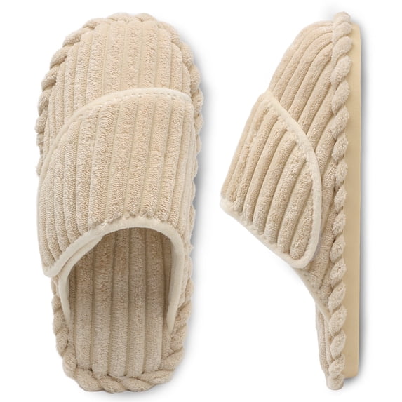 Leisfit Women's Corduroy Adjustable Memory Foam Slippers Slides