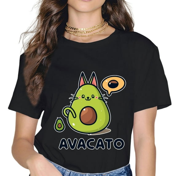 Leisuo Avocato Funny Avocado Lover Cat T-Shirt black