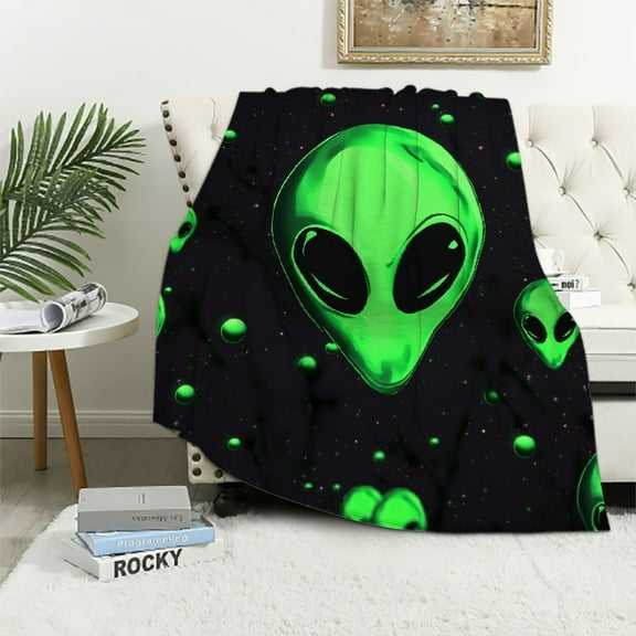 Leisuo Flannel Throw Blanket Alien Pattern Durable Couch Blankets Home Decor Perfect for Bed and Sofa Super Soft Warm Blankets for All Season
