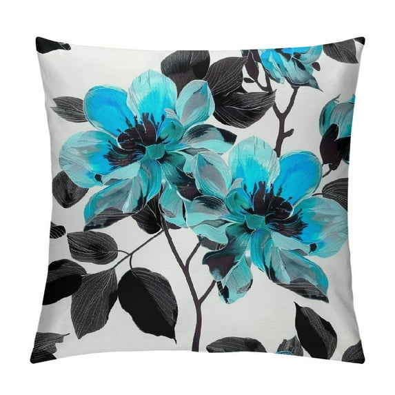 Leisuo Floral Roses Pillowcase Watercolor Teal Blue Flower Decorative Throw Pillow Covers Cushion Covers for Sofa Couch Bed White