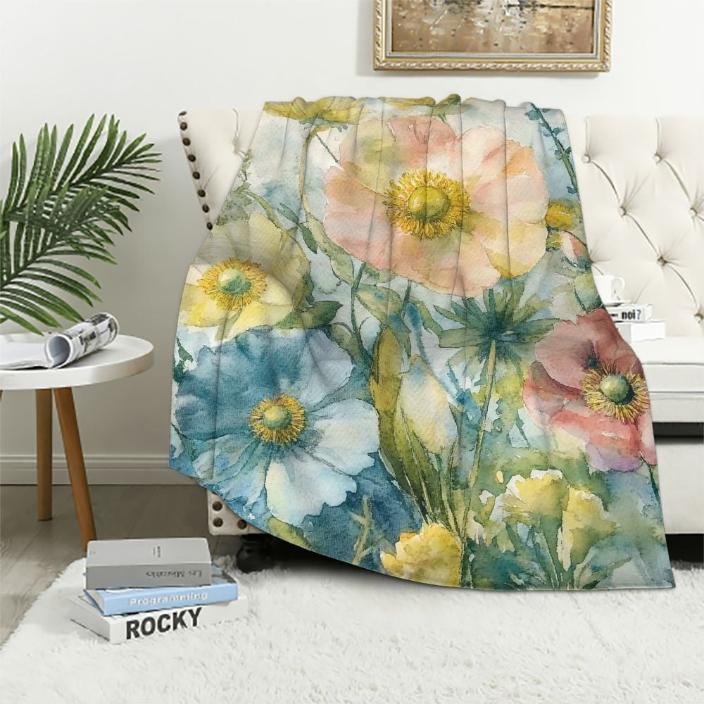Leisuo Flowers Flannel Blanket Lightweight Soft Blanket for All Seasons
