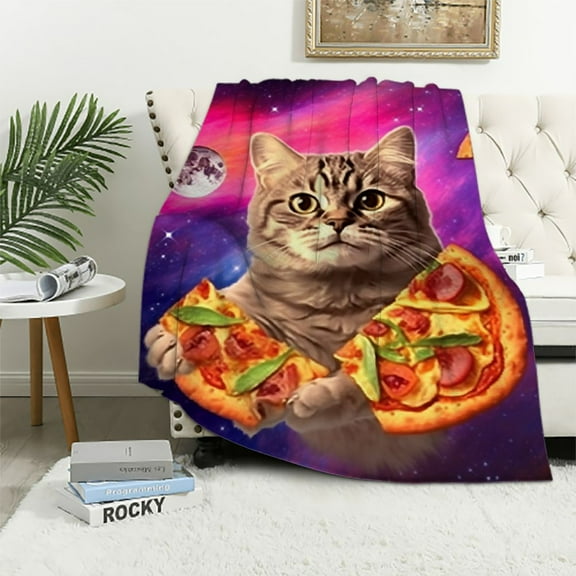 Leisuo Galaxy Cat Blanket Cartoon Throw Blanket for Cat Lovers, Super Soft Plush Blanket Lightweight Flannel Blanket, Decorative Fuzzy Throws for All Season(, Galaxy Cat)