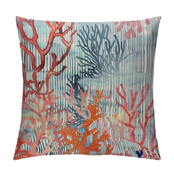 Leisuo Marine Corals Throw Pillow Cover Nature Reef Blue and White Stripes Pillow Case Decorative Square Cushion for Home Couch Bed