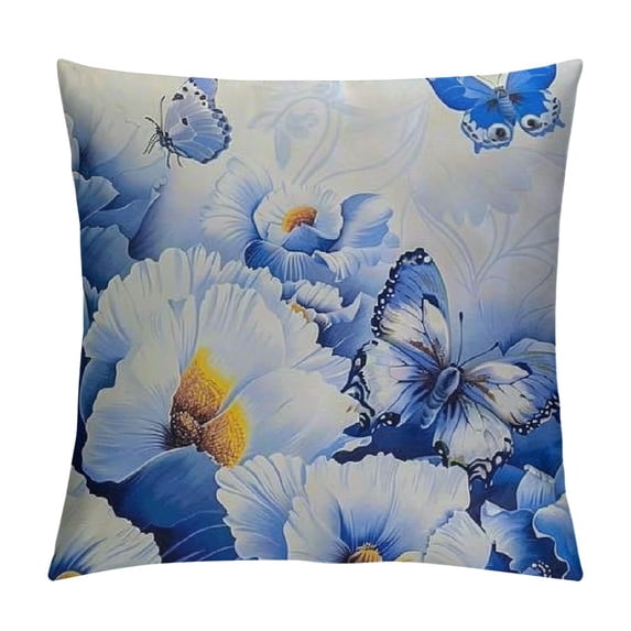 Leisuo Pillow Butterfly Freshness Color Fairy Summer Flowers Petal Hydrangeas Iris Nature Sofa Throw Pillow Cover Decorative Pillow Case for Couch Bed Car White