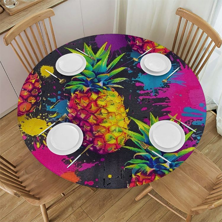 Leisuo Pineapple Round Tablecloth 100 Polyester for Picnic Dining