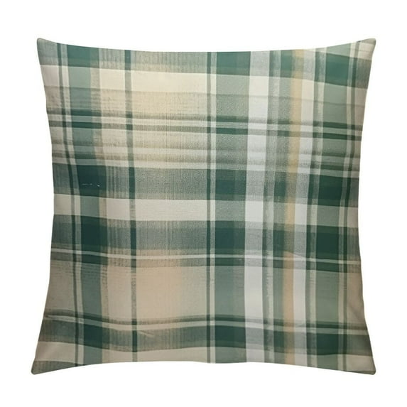 Leisuo Plaid Check Throw Pillow Cover, Scottish in Beige White Teal Green and Grayish Blue Decorative Pillow Cases Square Cushion Covers for Home Sofa Couch 22\x22\