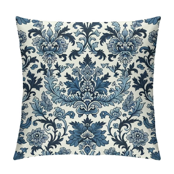 Leisuo Sofa Pillowcase Indigo Blue Flower Lion Asian Decorative Sofa Cushion Cover Asian Style Chinoiserie Farmhouse Toss Pillows for Chair Sofa White