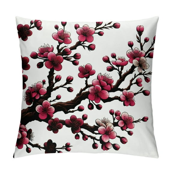 Leisuo Throw Pillow Cover Japanese Cherry Asian Tree Branch Flowers Blossom Beautiful Floral Decor Lumbar Pillow Case Cushion for Sofa Couch Bed