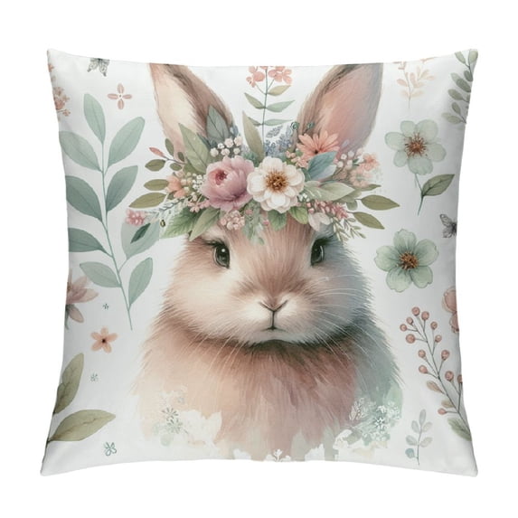 Leisuo Throw Pillow Covers Colored Spring Flower Grass Around Printed Decorative Pillow Case Cushion Cover Home Decoration Pillowcases(Floral-Bunny)