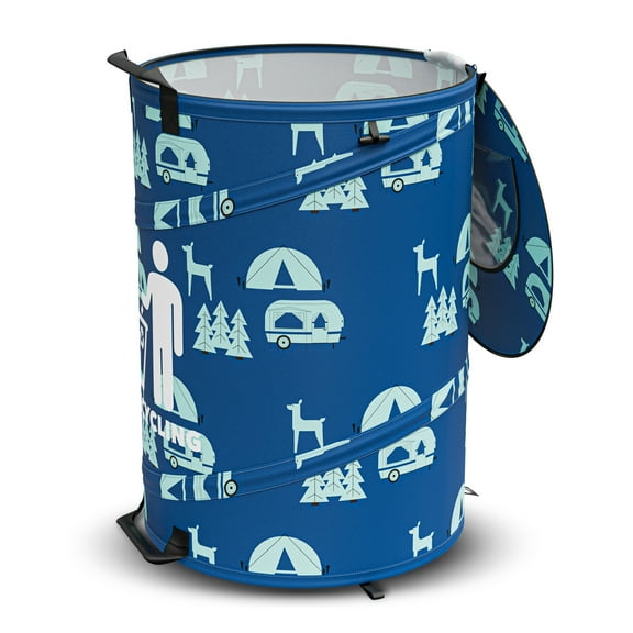 Leisure 30 Gallon Collapsible Indoor Oxford Fabric Recycling Bin, Blue