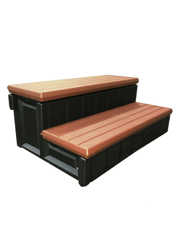 Leisure Accents 36" Deck Patio Spa Hot Tub Storage Compartment Steps, Redwood/Black Sidewall