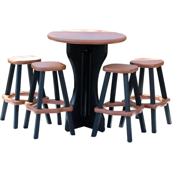 Leisure Accents Patio Table Set with Four Barstools - Black Base with Redwood Accents - Perfect for Patio and Outdoor Spaces. Hardware Free Easy Assembly. Proudly Made in USA
