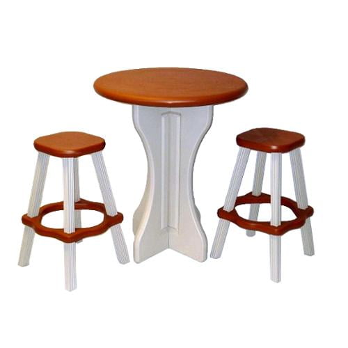 Leisure Accents Resin Pub Set Deck Patio 30" Round Table 2 Barstools - Redwood