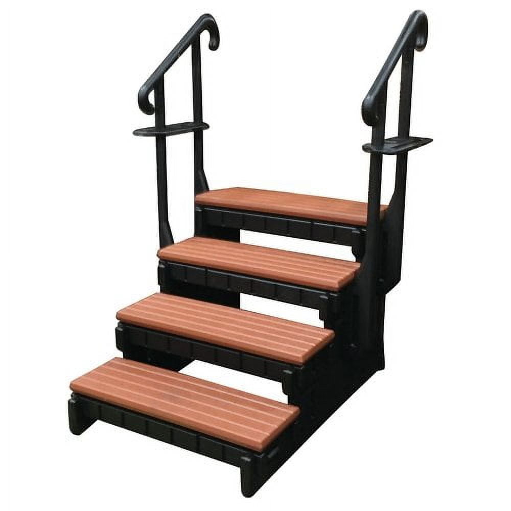Redwood and Black 4-Step Spa Steps with Handrails