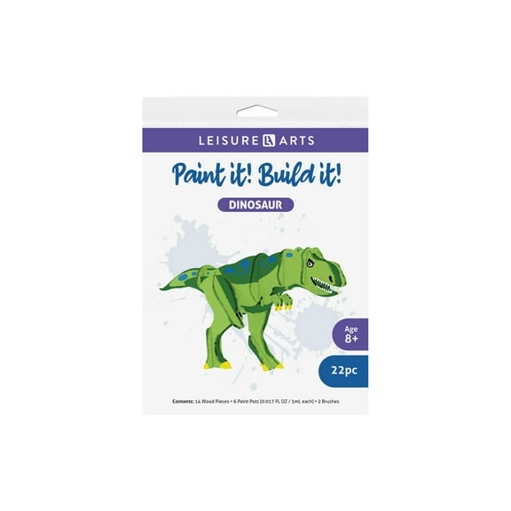 Leisure Arts - 3D Puzzle, 14 Piece Kit, Wood Build It T-Rex, Wood Building Kits, Diy Projects, Wooden 3D Puzzles, Kits For All Ages, Building Kits