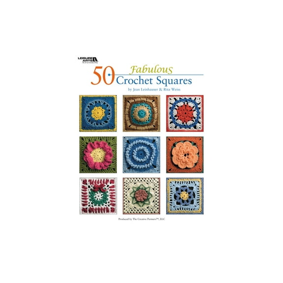 Leisure Arts 50 Fabulous Crochet Squares Book - 72 Page Pattern Book with Unique Crochet Square Designs for Afghans, Blankets, and Crafts, Softcover