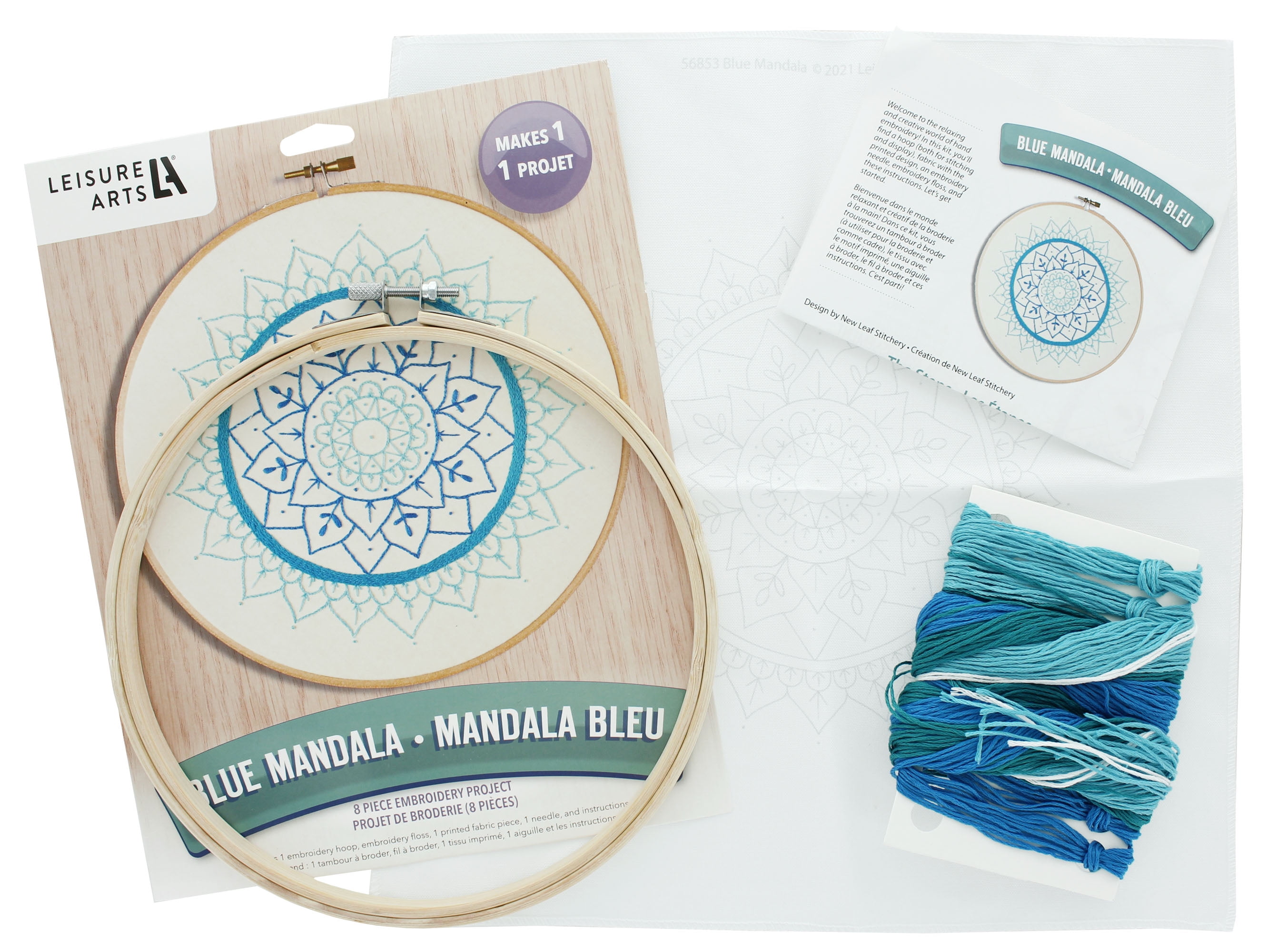 Leisure Arts Kit Embroidery 8 in. Blue Mandala