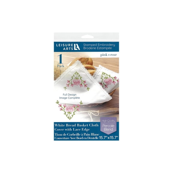 Leisure Arts Bread & Basket Cloth 15.7"X15.7" Pink, Stamp Embroidery Cloth, Bread Cloth, Tea Towels For Bread, Towel, Cloth Cover, Pastry