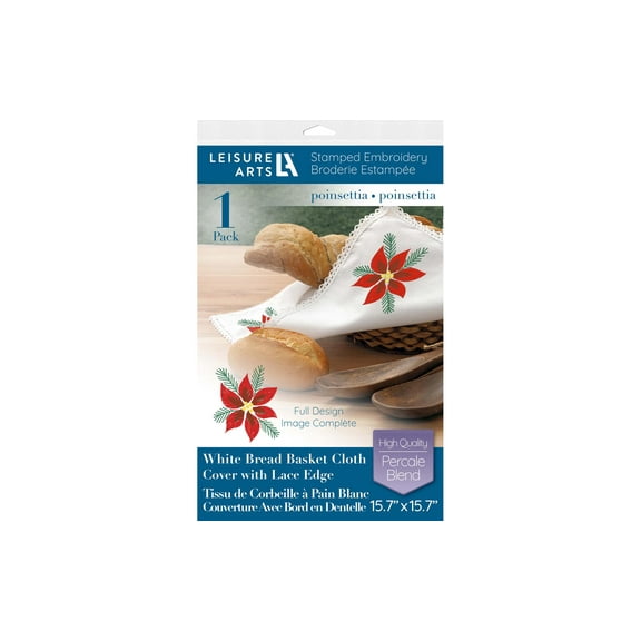 Leisure Arts Bread & Basket Cloth 15.7"X15.7" Poinsettia, Stamp Embroidery Cloth, Bread Cloth, Tea Towels For Bread, Towel, Cloth Cover, Pastry