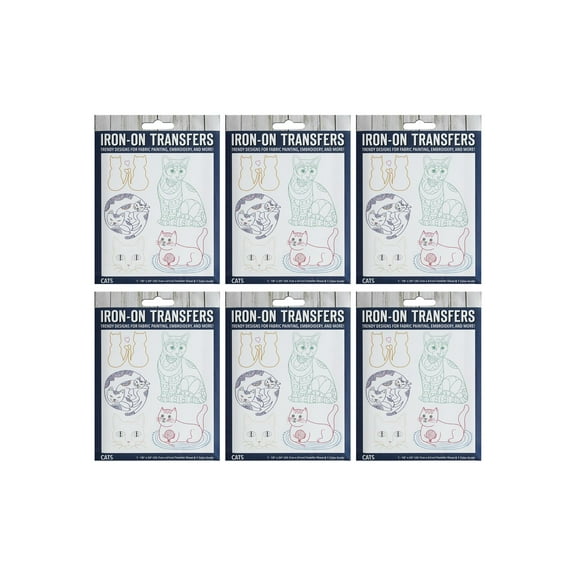 Leisure Arts Bundle Iron-On Transfer, Cat, 6Pc., Embroidery Patterns, Embroidery Patterns Iron On Transfers, Hand Patterns, Iron On Transfer Patterns
