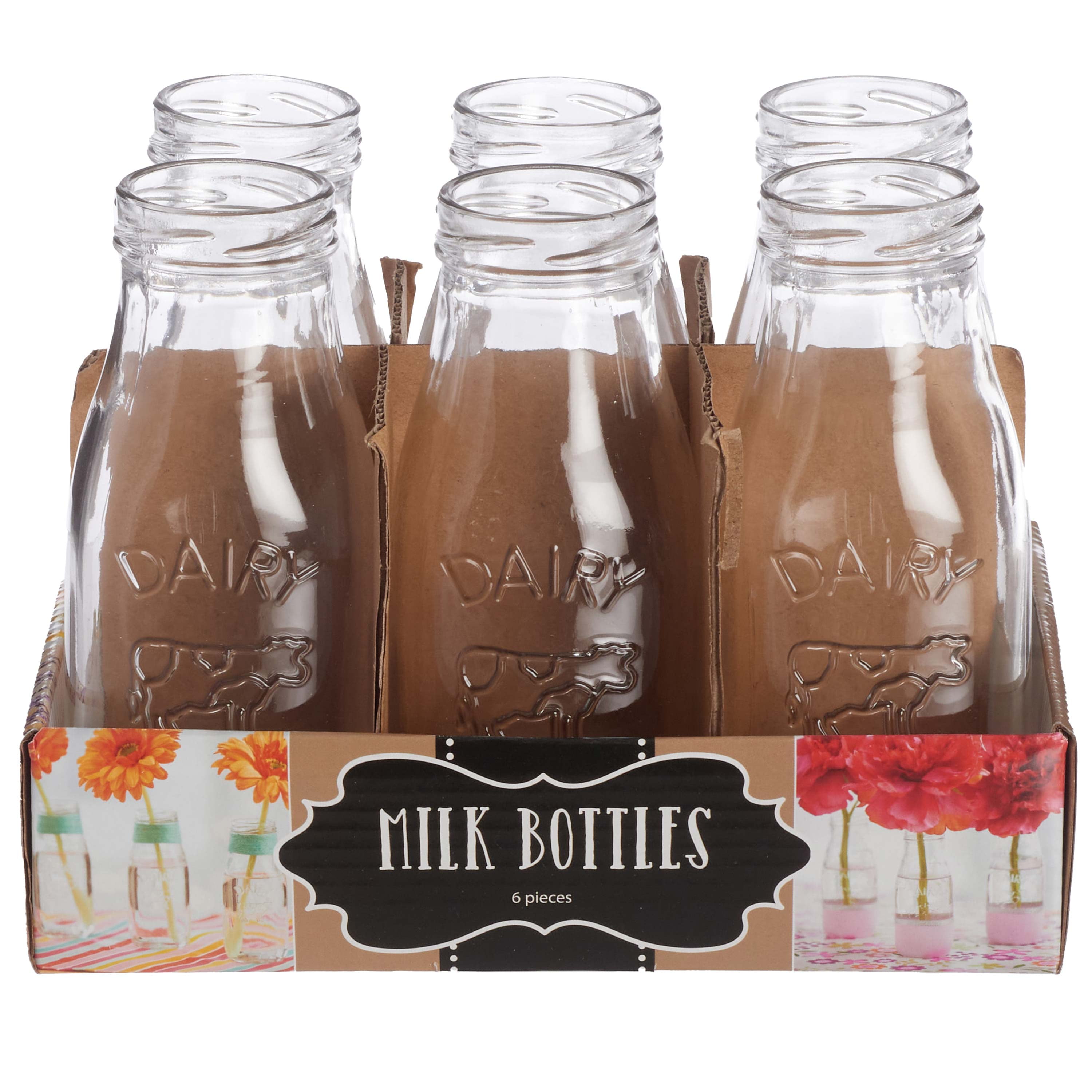 Ashland® Glass Milk Bottles with Lids, 6 Pack
