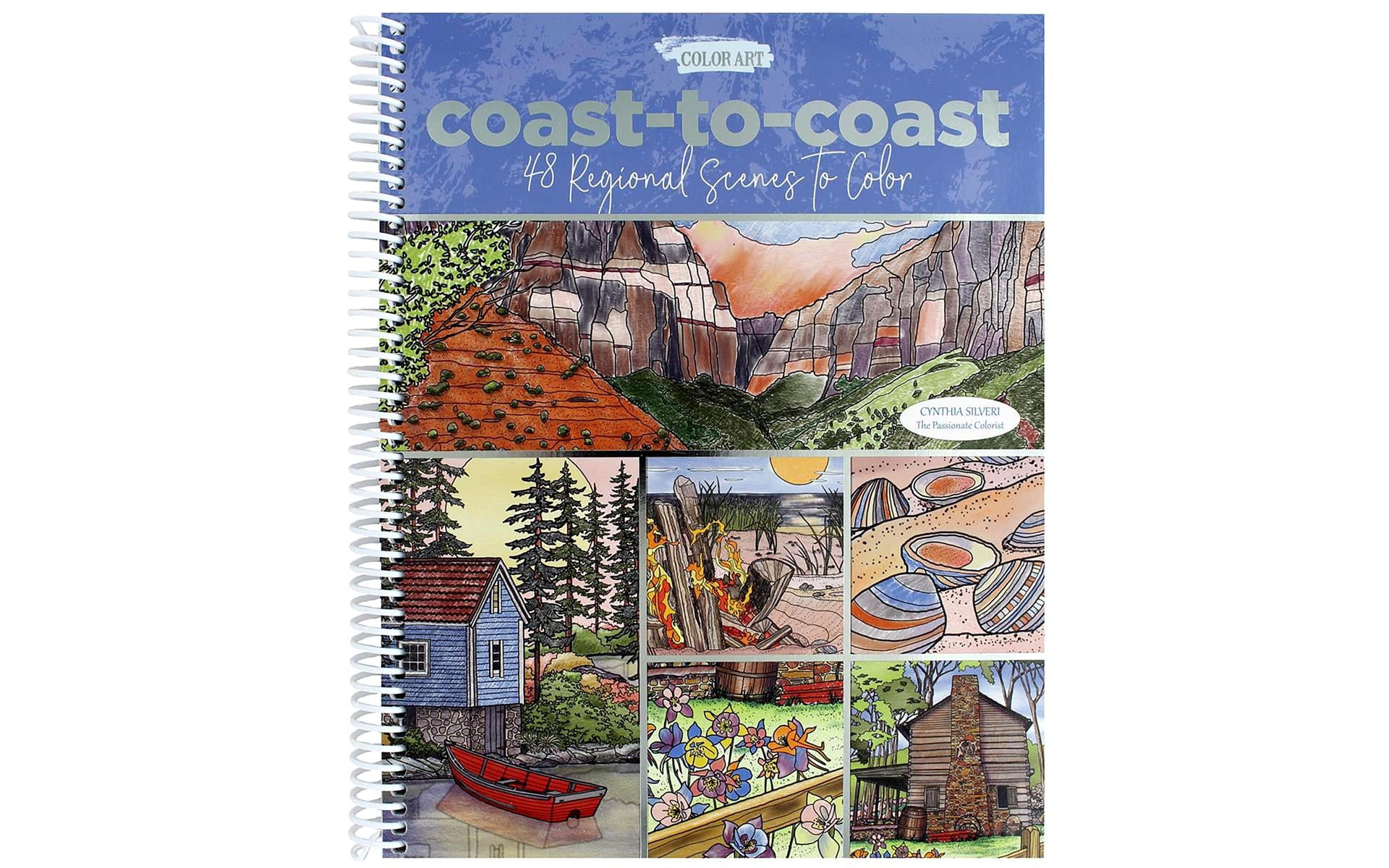 LEISURE ARTS eisure Arts Coast to Coast Coloring Book 80 Single-Sided Pages with Landscapes, Animals, Flowers & Houses Adult Coloring for Relaxation, Stress Relief & Mindfulness